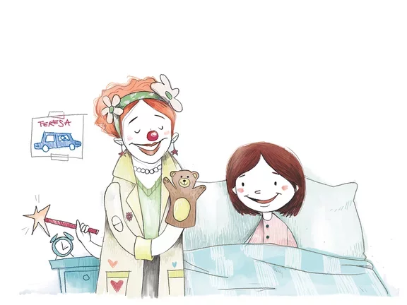 Diseño niña y doctor sonrisa